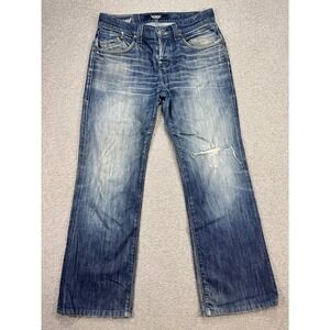 Rock & Republic Jeans Men's 34 Blue Straight Leg Button Fly Whiskered Faded Y2K